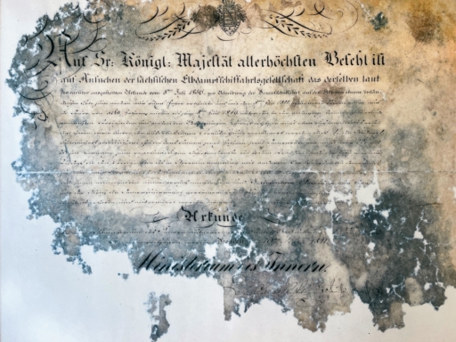 Gründungsurkunde_WFS Ein Original - die Gründungsurkunde der Sächsischen Elbdampfschiffahrtsgesellschaft vom 8. Juli 1836.